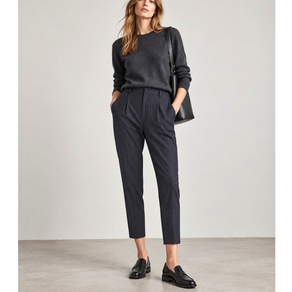 NWT! Nili Lotan 2 Virgin Wool Chelsea Pants $595 Pinstripe High Rise Crop Navy
